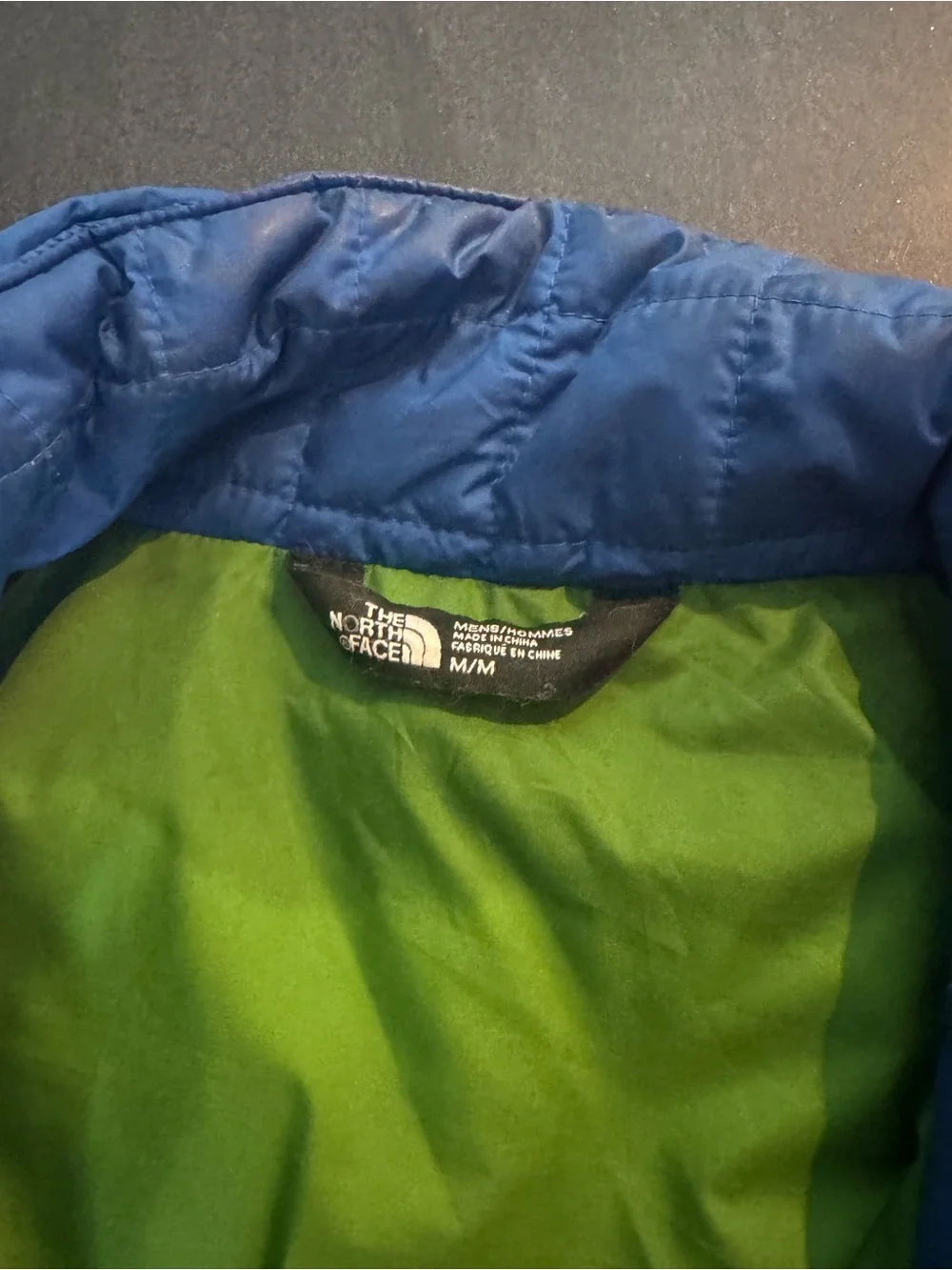 The North Face Men’s Blue Puffer Vest with Green Lining